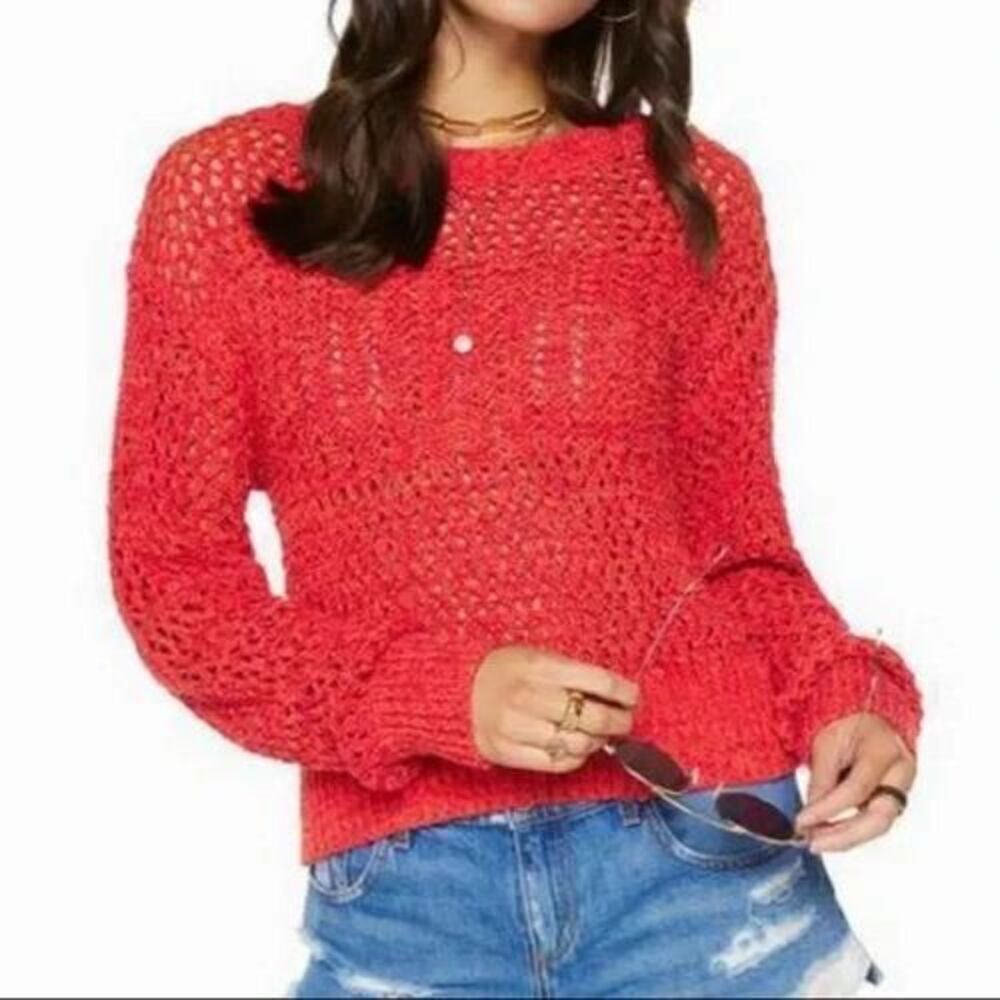 Ramy Brook Mallie Sweater Size Small Pink Open Knit Crochet Coastal Cottage Boho
